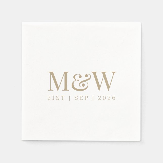 Monogram Couple's Modern Wedding Gold White Napkin (Front)