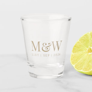 Monogram Couple's Modern Wedding Shot Glass