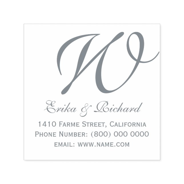 Monogram couple's name & address grey self-inking stamp (Design)