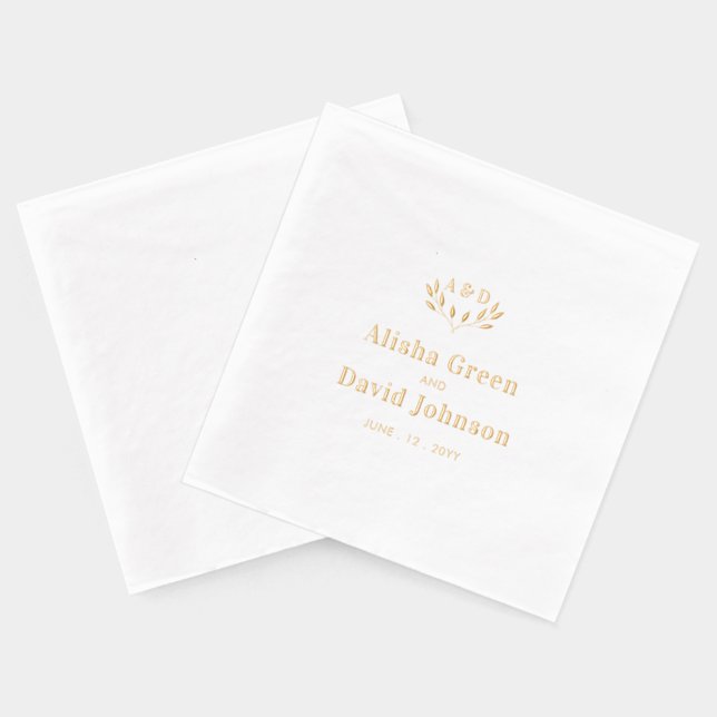 Monogram Couples Name Custom Wedding  Foil Napkins (Back)