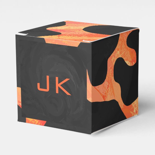 Monogram Cow Black and Orange Print Favour Box (Front Side)