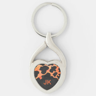 Monogram Cow Black and Orange Print Key Ring