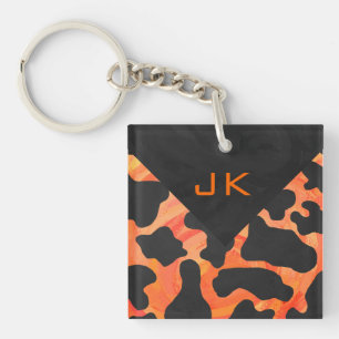 Monogram Cow Black and Orange Print Key Ring