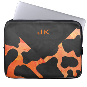 Monogram Cow Black and Orange Print Laptop Sleeve