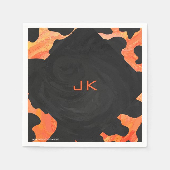 Monogram Cow Black and Orange Print Napkin (Front)
