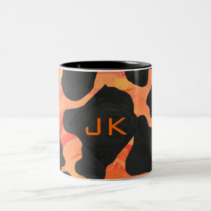 Monogram Cow Black and Orange Print Two-Tone Coffee Mug