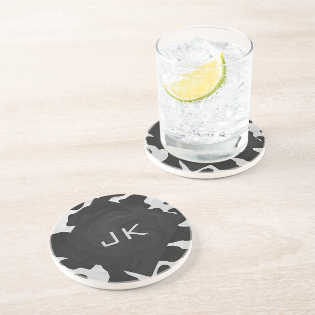 Monogram Cow Black and White Coaster (Side)