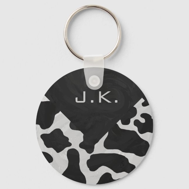 Monogram Cow Black and White Key Ring (Front)