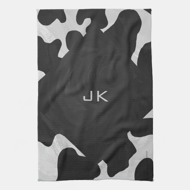 Monogram Cow Black and White Tea Towel (Vertical)
