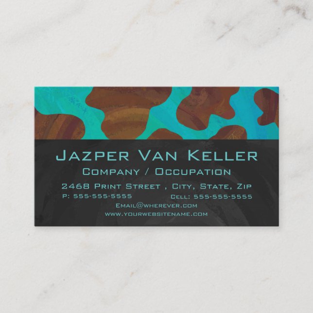 Monogram Cow Brown and Teal Print Business Card (Front)