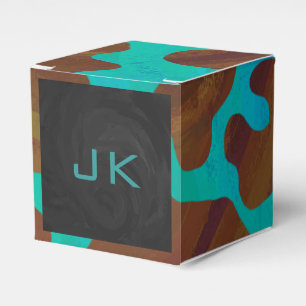 Monogram Cow Brown and Teal Print Favour Box
