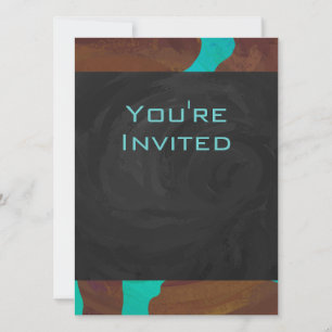 Monogram Cow Brown and Teal Print Invitation