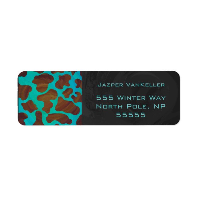 Monogram Cow Brown and Teal Print Return Address Label (Front)