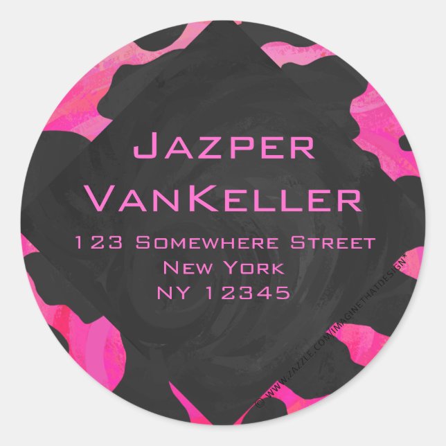 Monogram Cow Hot Pink and Black Print Classic Round Sticker (Front)