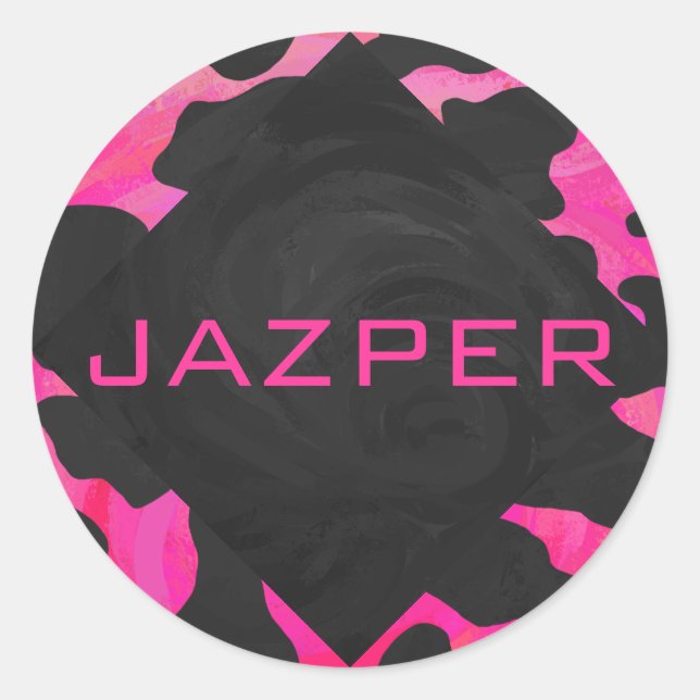 Monogram Cow Hot Pink and Black Print Classic Round Sticker (Front)