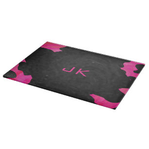 Monogram Cow Hot Pink and Black Print Cutting Board
