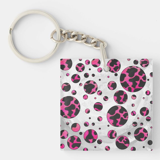 Monogram Cow Hot Pink and Black Print Key Ring (Front)