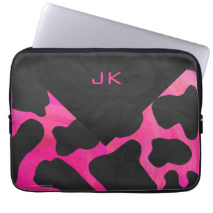 Monogram Cow Hot Pink and Black Print Laptop Sleeve
