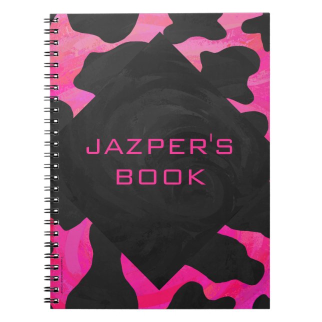 Monogram Cow Hot Pink and Black Print Notebook (Front)
