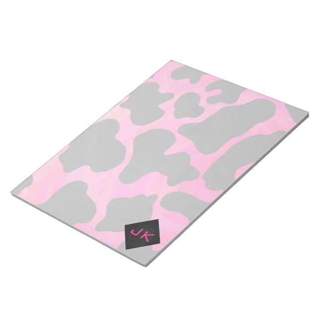 Monogram Cow Hot Pink and Black Print Notepad (Angled)