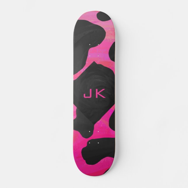 Monogram Cow Hot Pink and Black Print Skateboard (Front)