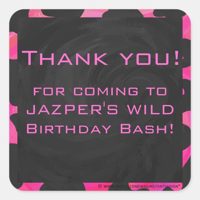 Monogram Cow Hot Pink and Black Print Square Sticker (Front)