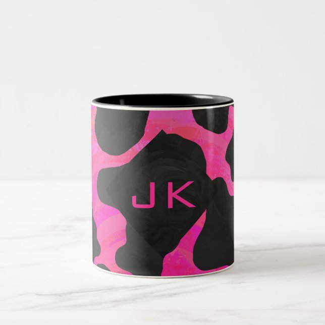 Monogram Cow Hot Pink and Black Print Two-Tone Coffee Mug (Center)