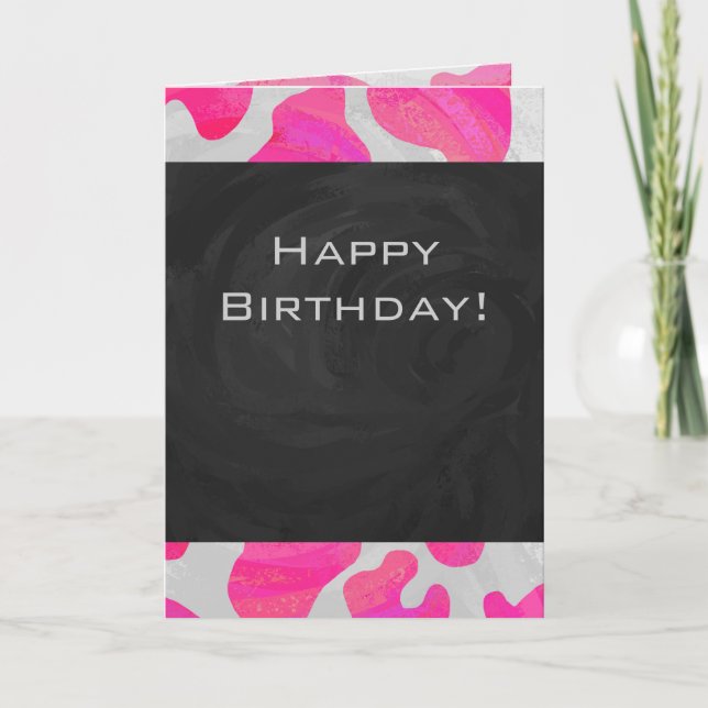 Monogram Cow Hot Pink and White Print Card (Front)