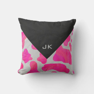 Monogram Cow Hot Pink and White Print Cushion