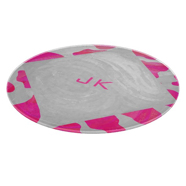 Monogram Cow Hot Pink and White Print Cutting Board (Corner)