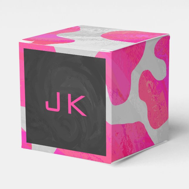 Monogram Cow Hot Pink and White Print Favour Box (Front Side)