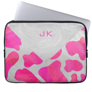 Monogram Cow Hot Pink and White Print Laptop Sleeve