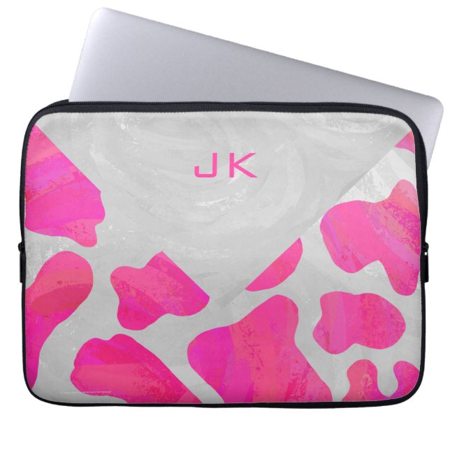 Monogram Cow Hot Pink and White Print Laptop Sleeve (Front)