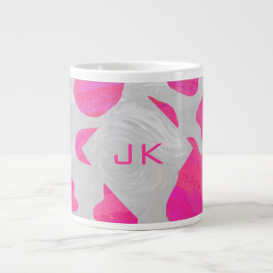 Monogram Cow Hot Pink and White Print Large Coffee Mug