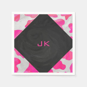 Monogram Cow Hot Pink and White Print Napkin