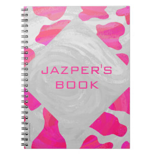 Monogram Cow Hot Pink and White Print Notebook