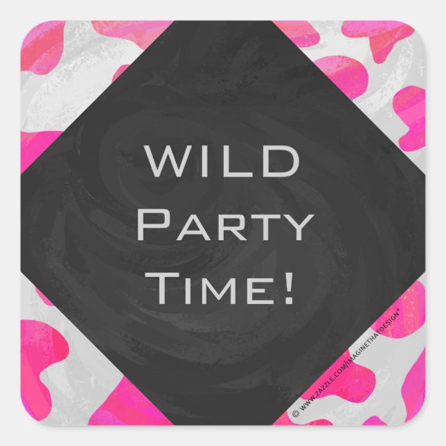 Monogram Cow Hot Pink and White Print Square Sticker (Front)