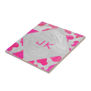 Monogram Cow Hot Pink and White Print Tile