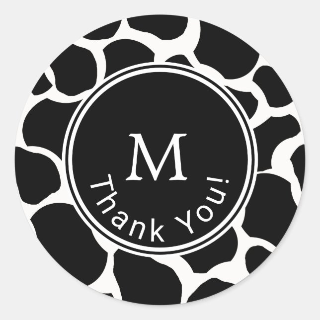 Monogram Cow Print Thank You Classic Round Sticker (Front)
