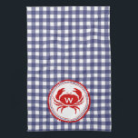 Monogram Crab & Blue Gingham Kitchen Towel<br><div class="desc">A kitchen towel featuring a blue gingham design.  Personalise with your monogram over red crab illustration.</div>