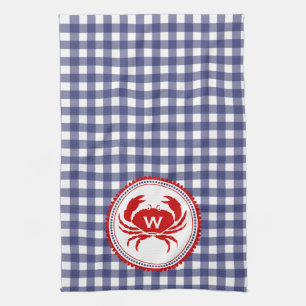 Monogram Crab & Blue Gingham Kitchen Towel