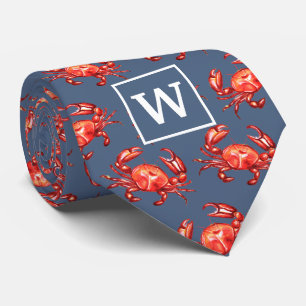 Monogram Crab Pattern Navy Tie