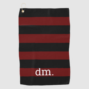 Monogram Cranberry & Blk Stripe Golf Towel
