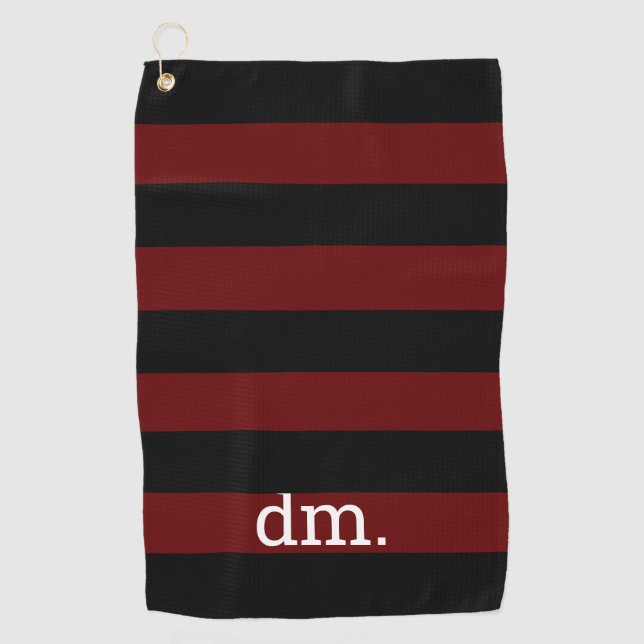 Monogram Cranberry & Blk Stripe  Golf Towel (Front)