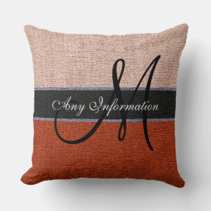 Monogram Cream & Brown Burlap Rustic Jute Cushion