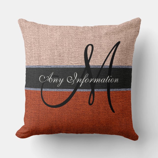 Monogram Cream & Brown Burlap Rustic Jute Cushion (Front)