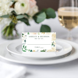 Monogram Cream Floral Gold Wedding Place Card
