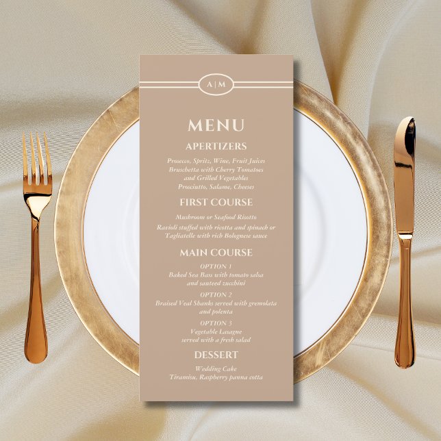 Monogram Cream Taupe Christian Wedding Menu (Creator Uploaded)