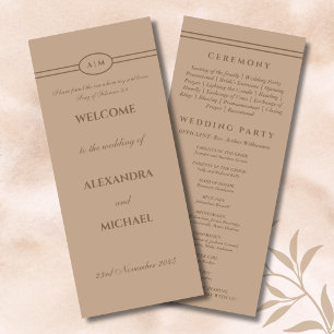 Monogram Cream Taupe Christian Wedding Program