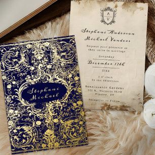 Monogram Crest Antique Scrolled Navy Blue Wedding